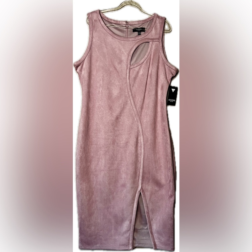Size 16 Guess Faux Suede Sleeveless Midi Dress w/ Slit in Light Mauve - Picture 4 of 7